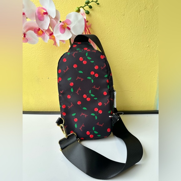 Juicy Couture Beautiful Black with Cherries Nylon Sling Purse - Picture 3 of 9
